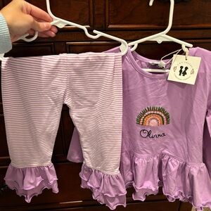 Purple Ruffle Outfit with Rainbow Embroidery